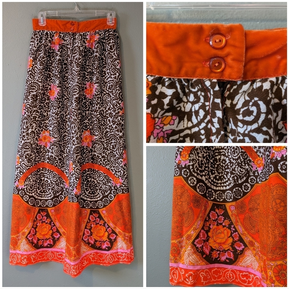 Vintage Alex Coleman Orange, Brown & Pink Maxi Skirt
